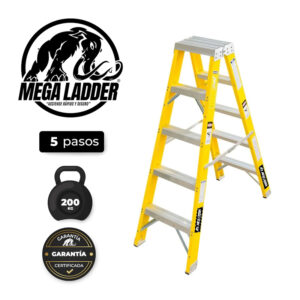 escalera doble acceso fibra de vidrio 5 pasos, carga 200kg mega ladder